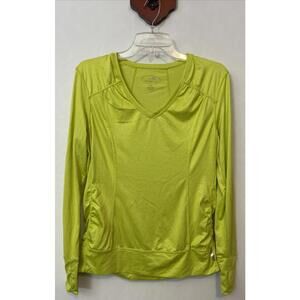 Tangerine Womens Medium Neon Green Vneck Long-Sleeved Athletic Shirt! A6647
